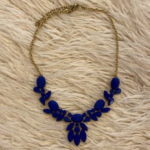 J Crew statement necklace gold and blue jewel design